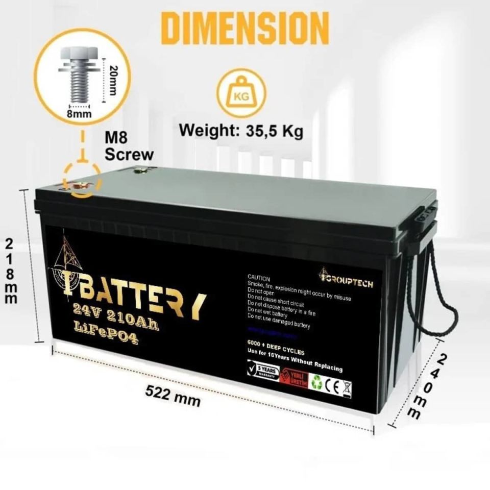 Ibattery LiFePO4 24V 210A Prizmatik Hücreli Akü