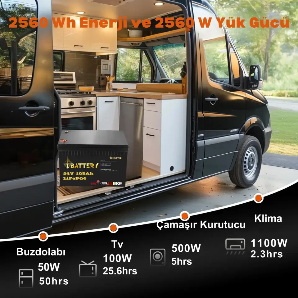 Ibattery LiFePo4 24V 105A Prizmatik Hücreli Akü