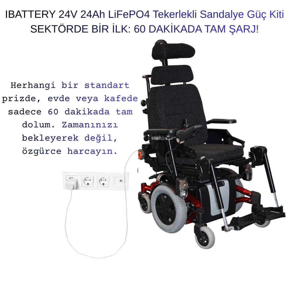 IBATTERY 24V 24Ah LiFePO4 Tekerlekli Sandalye Güç Kiti