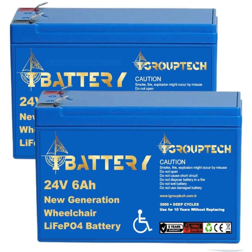 Ibattery 24V 6AH LiFePO4 Tekerlekli Sandalye Aküsü(2'li Set)